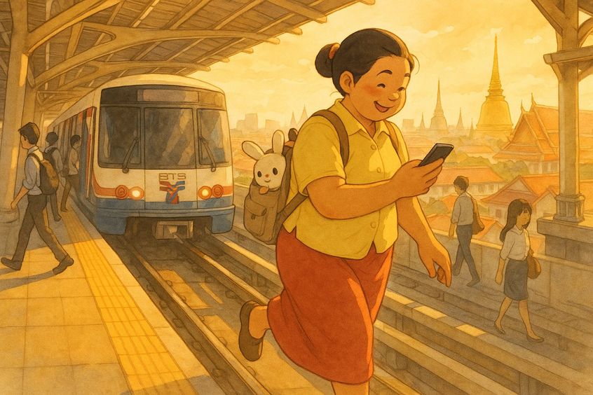 nanny commuting on Bangkok BTS Skytrain to expat family