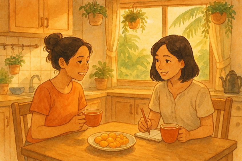 Nanny trial period — caregiver playing with child while parent observes