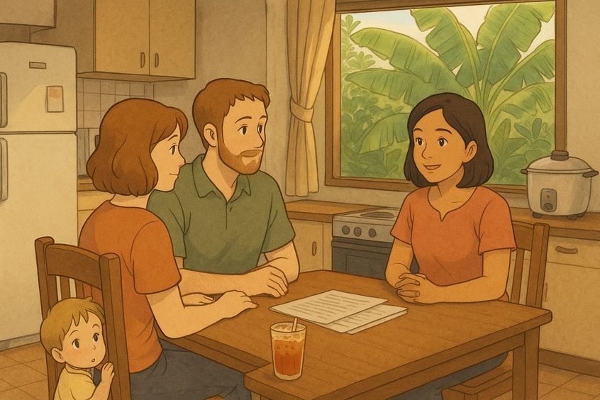 interviewing a babysitter candidate in Bangkok home